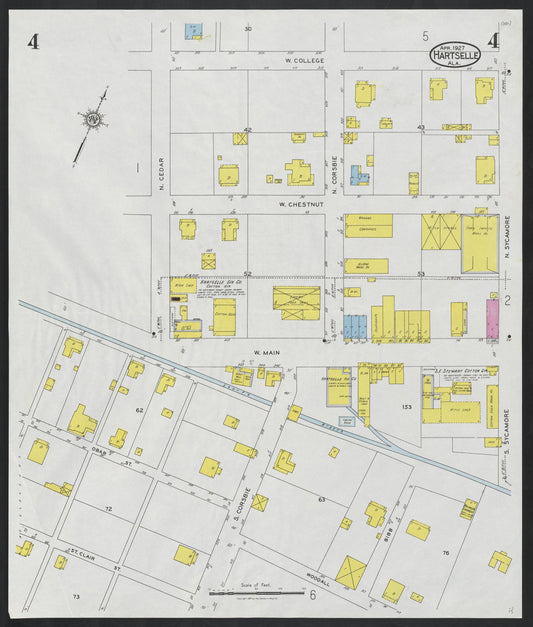 Sanborn Fire Insurance Map from Hartselle, Morgan County, Alabama (1927), Sheet #0004 - Historic Sanborn Fire Insurance Map Print, vintage old map wall art, antique decor, genealogy gift, Alabama Alabama map