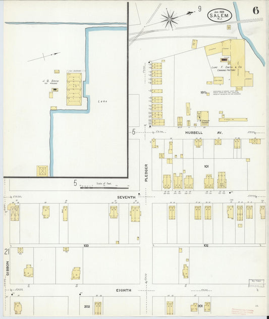Sanborn Fire Insurance Map from Salem, Salem County, New Jersey (1909), Sheet #0006 - Historic Sanborn Fire Insurance Map Print, vintage old map wall art, antique decor, genealogy gift, New Jersey New Jersey map
