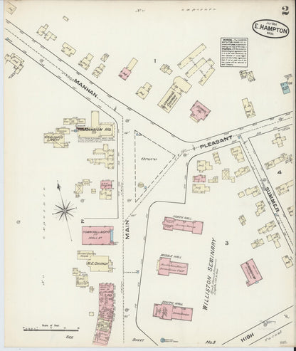 Sanborn Fire Insurance Map from East Hampton, Hampshire County, Massachusetts (1884), Sheet #0002 - Historic Sanborn Fire Insurance Map Print, vintage old map wall art, antique decor, genealogy gift, Massachusetts Massachusetts map
