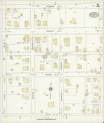 Sanborn Fire Insurance Map from Monroe, Union County, North Carolina (1914), Sheet #0005 - Historic Sanborn Fire Insurance Map Print, vintage old map wall art, antique decor, genealogy gift, North Carolina North Carolina map