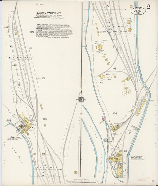 Sanborn Fire Insurance Map from Verdi, Washoe County, Nevada (1912), Sheet #0002 - Historic Sanborn Fire Insurance Map Print, vintage old map wall art, antique decor, genealogy gift, Nevada Nevada map
