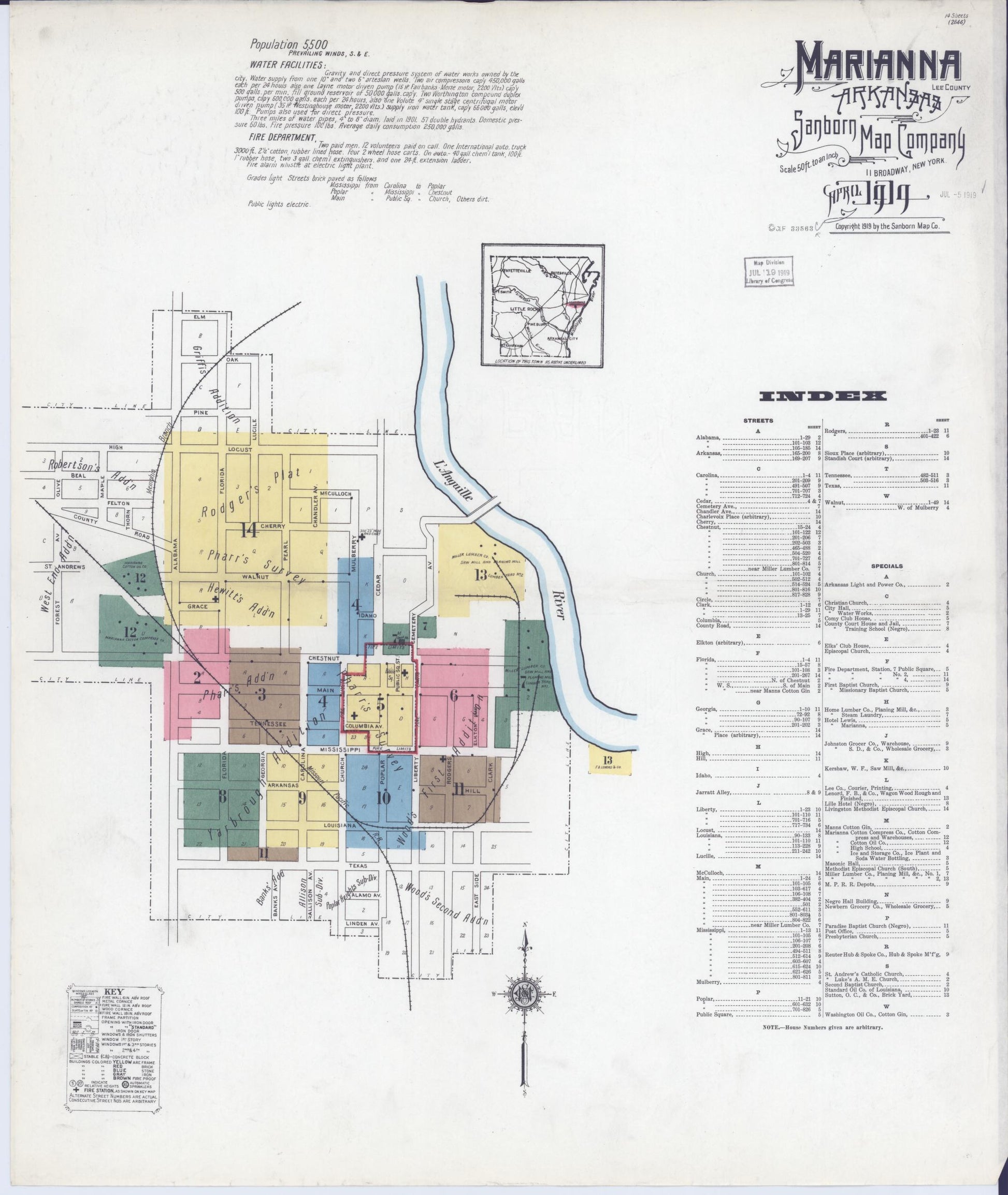 Sanborn Fire Insurance Map from Marianna, Lee County, Arkansas (1919), Sheet #0001 - Complete Map Set gallery image, historic Sanborn map, vintage wall art, Arkansas Arkansas