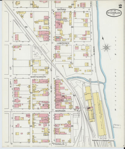 Sanborn Fire Insurance Map from Saint Charles, Saint Charles County, Missouri (1893), Sheet #0002 - Historic Sanborn Fire Insurance Map Print, vintage old map wall art, antique decor, genealogy gift, Missouri Missouri map