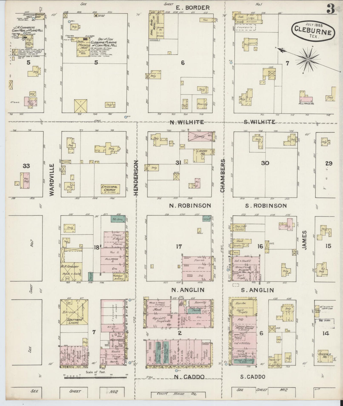 Sanborn Fire Insurance Map from Cleburne, Johnson County, Texas (1888), Sheet #0003 - Complete Map Set gallery image, historic Sanborn map, vintage wall art, Texas Texas