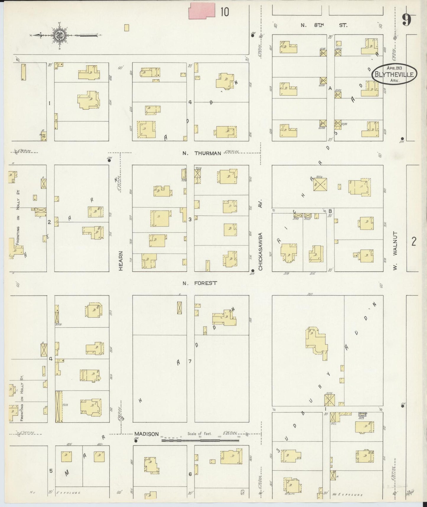 Sanborn Fire Insurance Map from Blytheville, Mississippi County, Arkansas (1913), Sheet #0009 - Complete Map Set gallery image, historic Sanborn map, vintage wall art, Blytheville Mississippi