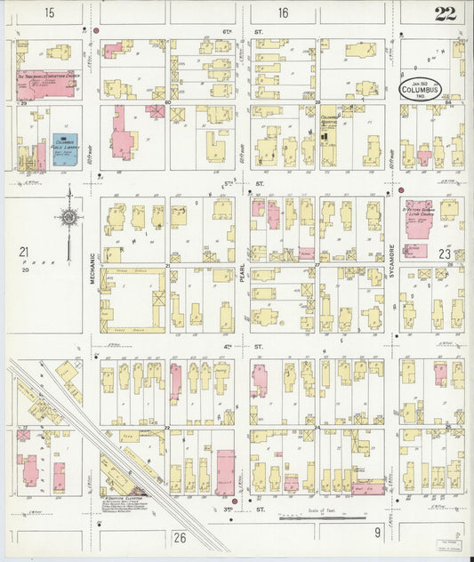 Sanborn Fire Insurance Map from Columbus, Bartholomew County, Indiana (1912), Sheet #0022 - Historic Sanborn Fire Insurance Map Print, vintage old map wall art, antique decor, genealogy gift, Indiana Indiana map