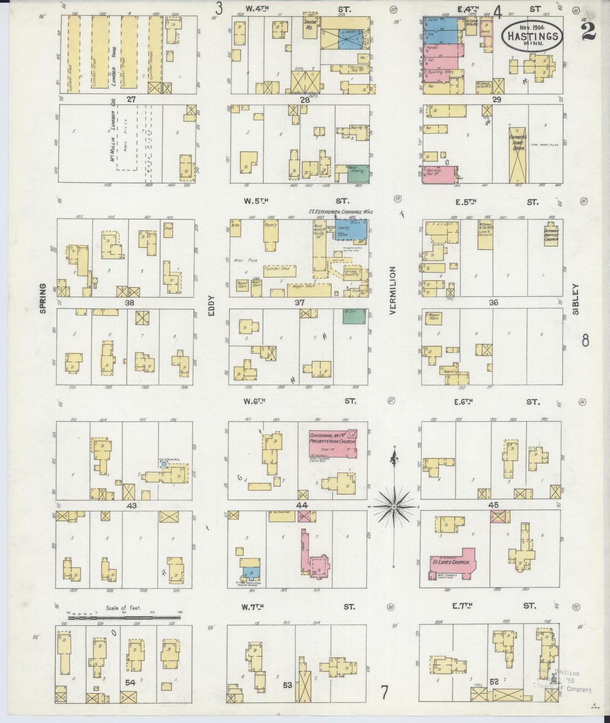 Sanborn Fire Insurance Map from Hastings, Dakota County, Minnesota (1904), Sheet #0002 - Complete Map Set gallery image, historic Sanborn map, vintage wall art, Minnesota Minnesota