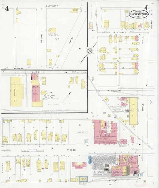 Sanborn Fire Insurance Map from Lawrenceburg, Dearborn County, Indiana (1931), Sheet #0004 - Historic Sanborn Fire Insurance Map Print, vintage old map wall art, antique decor, genealogy gift, Indiana Indiana map