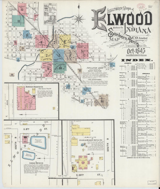 Sanborn Fire Insurance Map from Elwood, Madison County, Indiana (1895), Sheet #0001 - Historic Sanborn Fire Insurance Map Print, vintage old map wall art, antique decor, genealogy gift, Indiana Indiana map