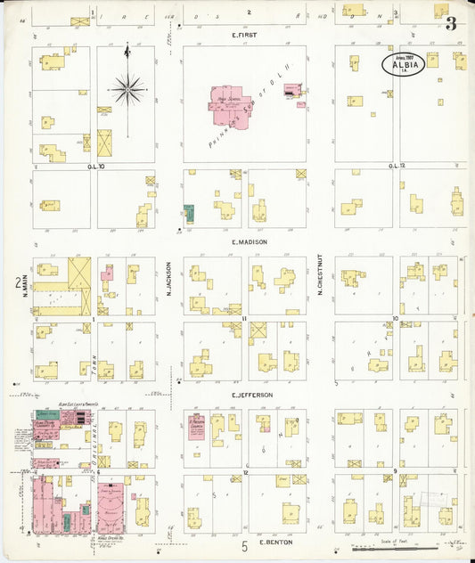 Sanborn Fire Insurance Map from Albia, Monroe County, Iowa (1907), Sheet #0003 - Historic Sanborn Fire Insurance Map Print, vintage old map wall art