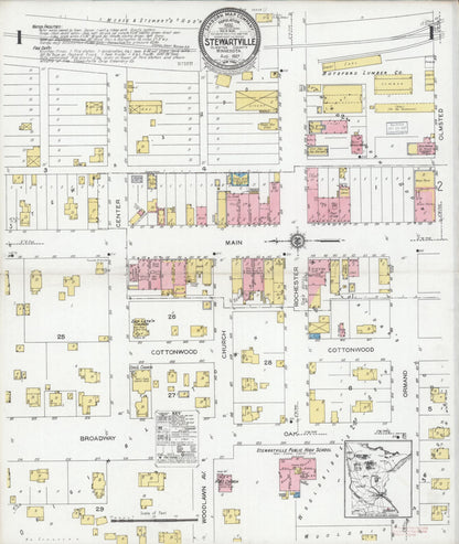 Sanborn Fire Insurance Map from Stewartville, Olmsted County, Minnesota (1927), Sheet #0001 - Historic Sanborn Fire Insurance Map Print, vintage old map wall art, antique decor, genealogy gift, Minnesota Minnesota map