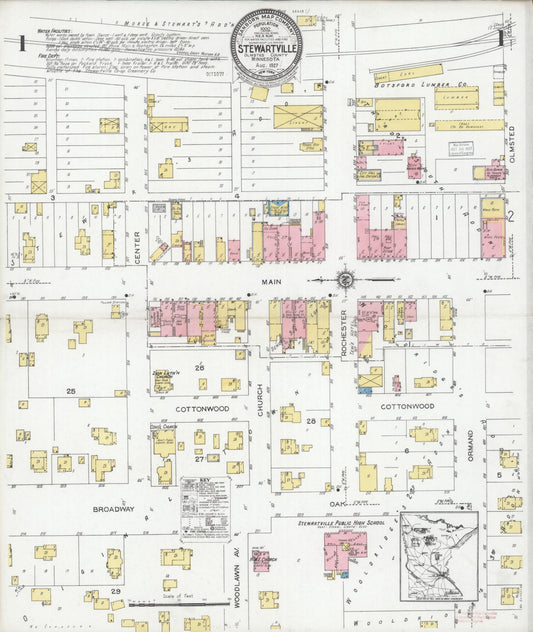 Sanborn Fire Insurance Map from Stewartville, Olmsted County, Minnesota (1927), Sheet #0001 - Historic Sanborn Fire Insurance Map Print, vintage old map wall art, antique decor, genealogy gift, Minnesota Minnesota map