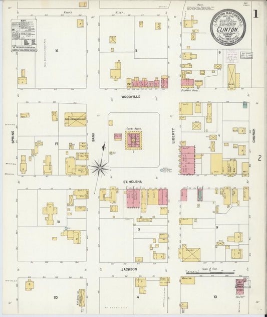 Sanborn Fire Insurance Map from Clinton, East Feliciana Parish, Louisiana (1903), Sheet #0001 - Complete Map Set gallery image, historic Sanborn map, vintage wall art, Louisiana Louisiana
