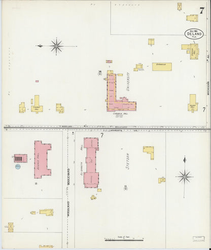 Sanborn Fire Insurance Map from De Land, Volusia County, Florida (1903), Sheet #0007 - Historic Sanborn Fire Insurance Map Print, vintage old map wall art, antique decor, genealogy gift, Florida Florida map