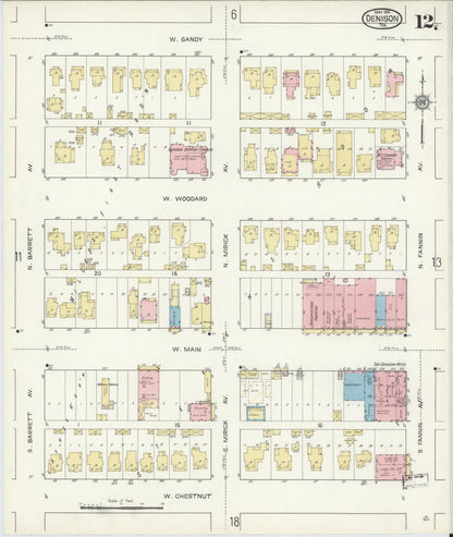 Sanborn Fire Insurance Map from Denison, Grayson County, Texas (1914), Sheet #0012 - Complete Map Set gallery image, historic Sanborn map, vintage wall art, Texas Texas