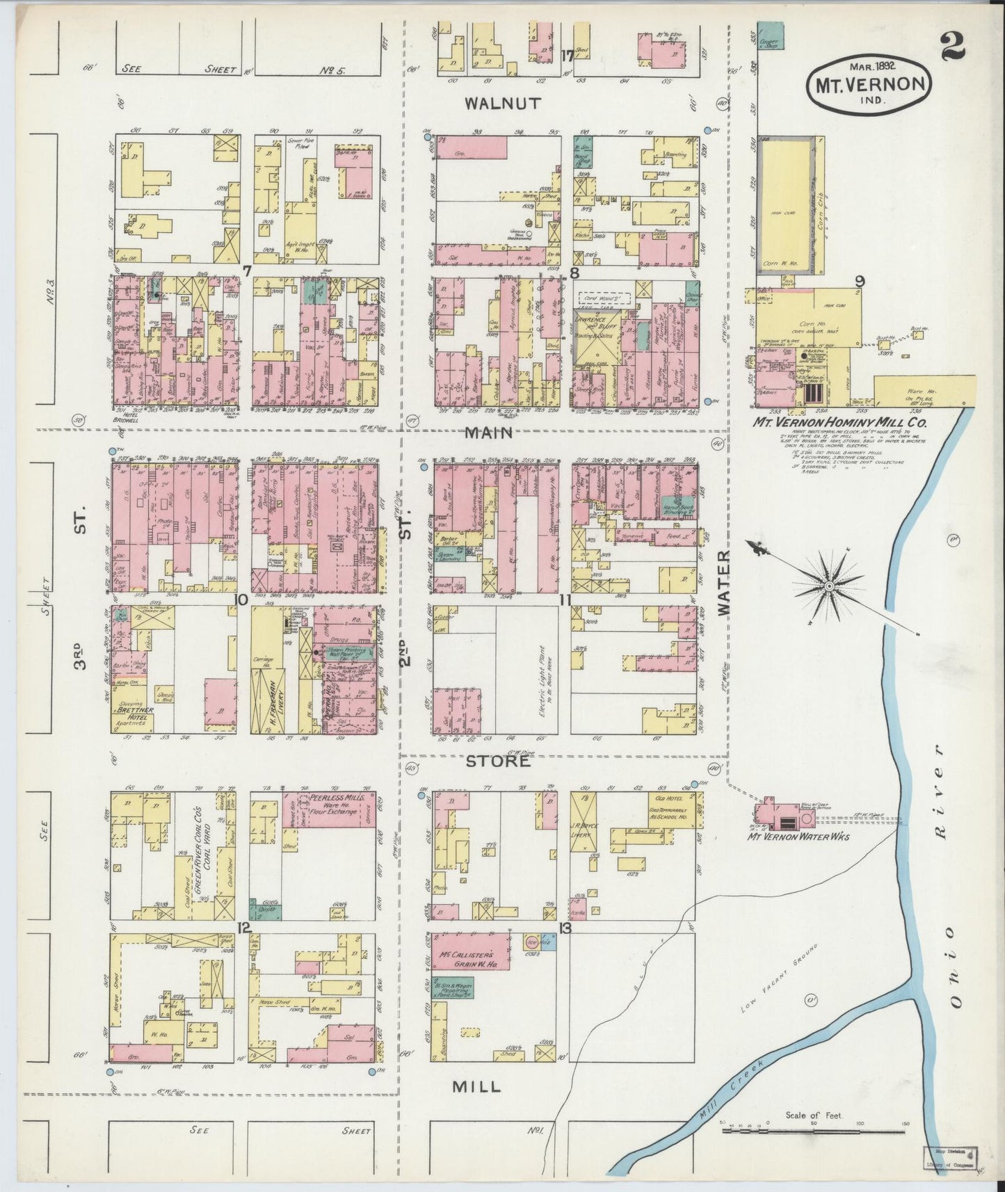 Sanborn Fire Insurance Map from Mount Vernon, Posey County, Indiana (1892), Sheet #0002 - Complete Map Set gallery image, historic Sanborn map, vintage wall art, Indiana Indiana