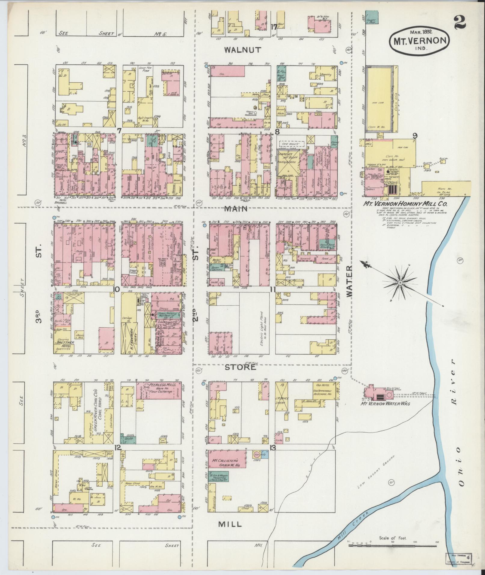Sanborn Fire Insurance Map from Mount Vernon, Posey County, Indiana (1892), Sheet #0002 - Complete Map Set gallery image, historic Sanborn map, vintage wall art, Indiana Indiana