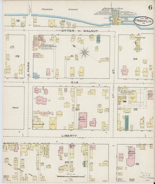 Sanborn Fire Insurance Map from Franklin, Venango County, Pennsylvania (1888), Sheet #0006 - Historic Sanborn Fire Insurance Map Print, vintage old map wall art, antique decor, genealogy gift, Pennsylvania Pennsylvania map