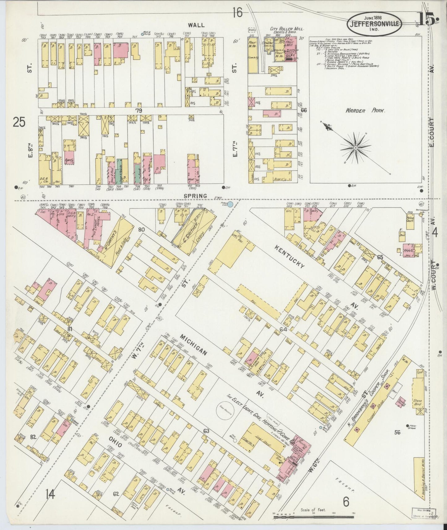 Sanborn Fire Insurance Map from Jeffersonville, Clark County, Indiana (1898), Sheet #0015 - Complete Map Set gallery image, historic Sanborn map, vintage wall art, Indiana Indiana