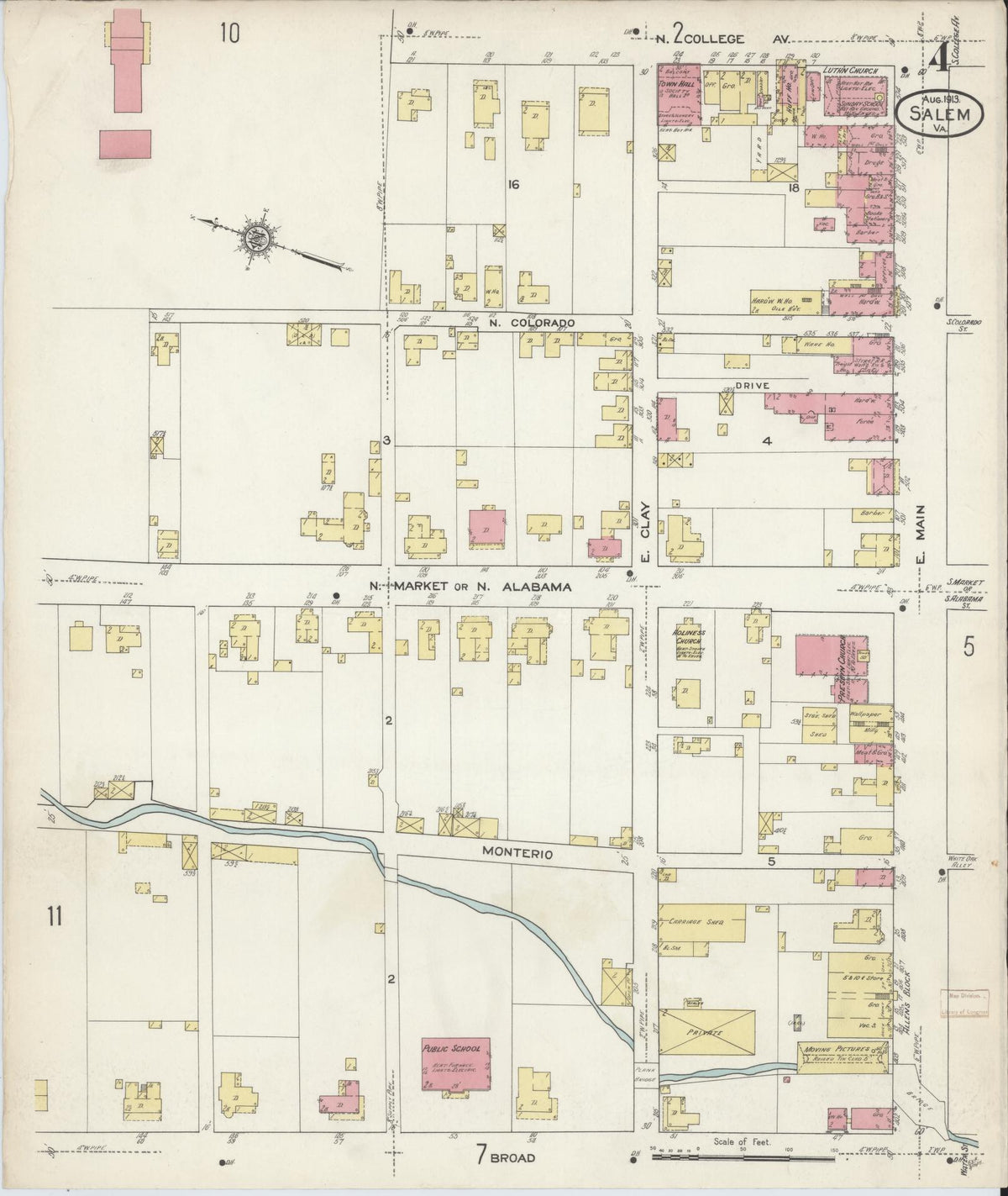 Sanborn Fire Insurance Map from Salem, Independent Cities, Virginia (1913), Sheet #0004 - Complete Map Set gallery image, historic Sanborn map, vintage wall art, Virginia Virginia