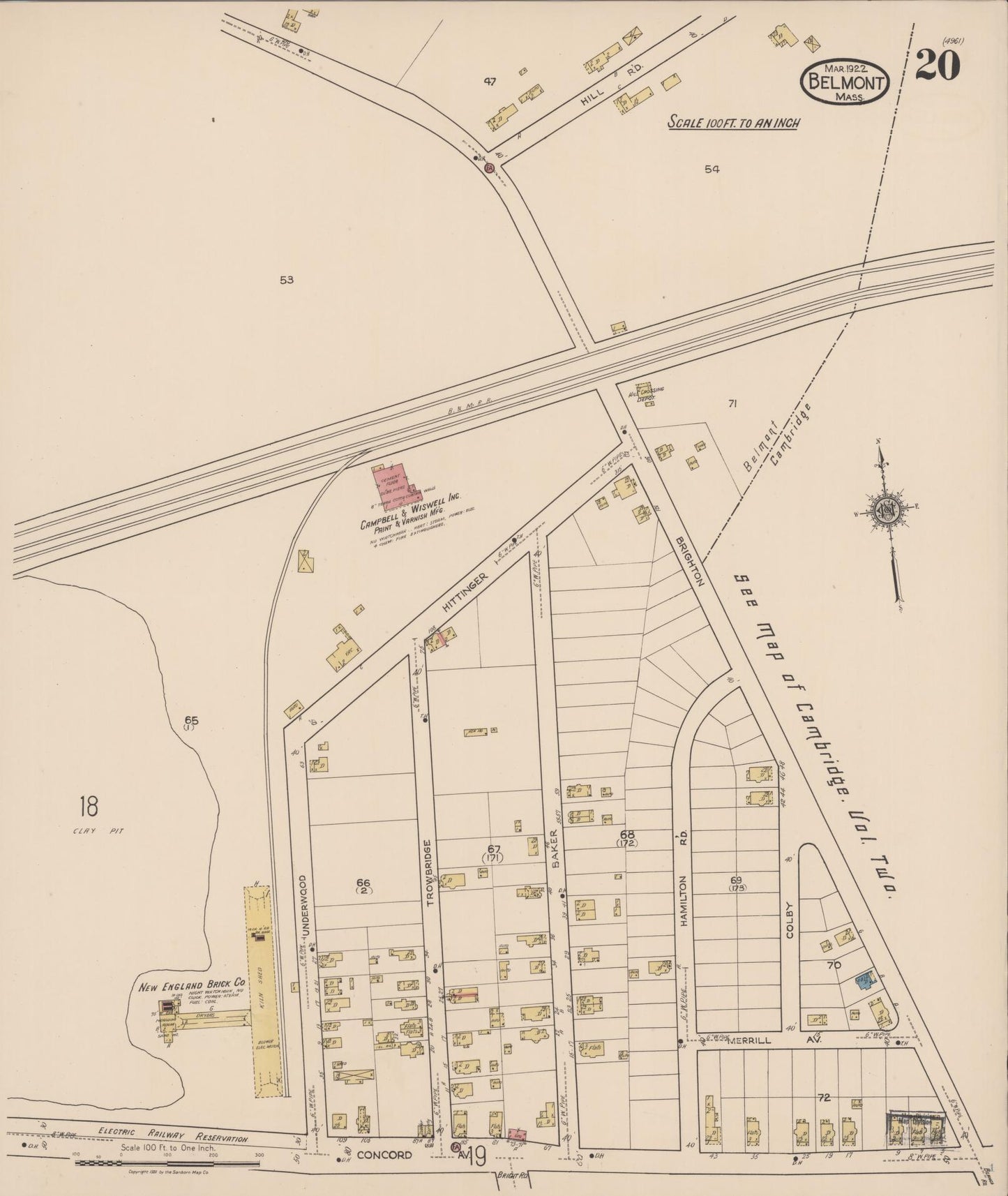 Sanborn Fire Insurance Map from Belmont, Middlesex County, Massachusetts (1922), Sheet #0020 - Historic Sanborn Fire Insurance Map Print, vintage old map wall art, antique decor, genealogy gift, Massachusetts Massachusetts map