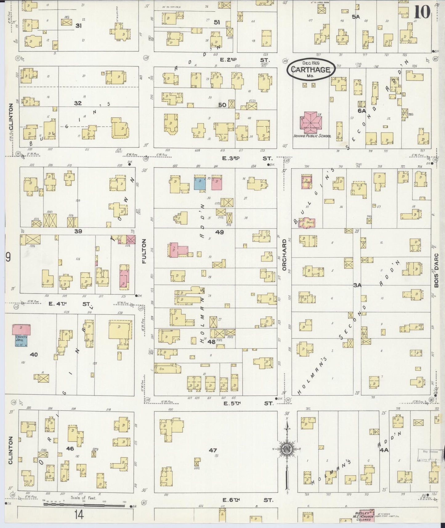 Sanborn Fire Insurance Map from Carthage, Jasper County, Missouri (1909), Sheet #0010 - Complete Map Set gallery image, historic Sanborn map, vintage wall art, Missouri Missouri