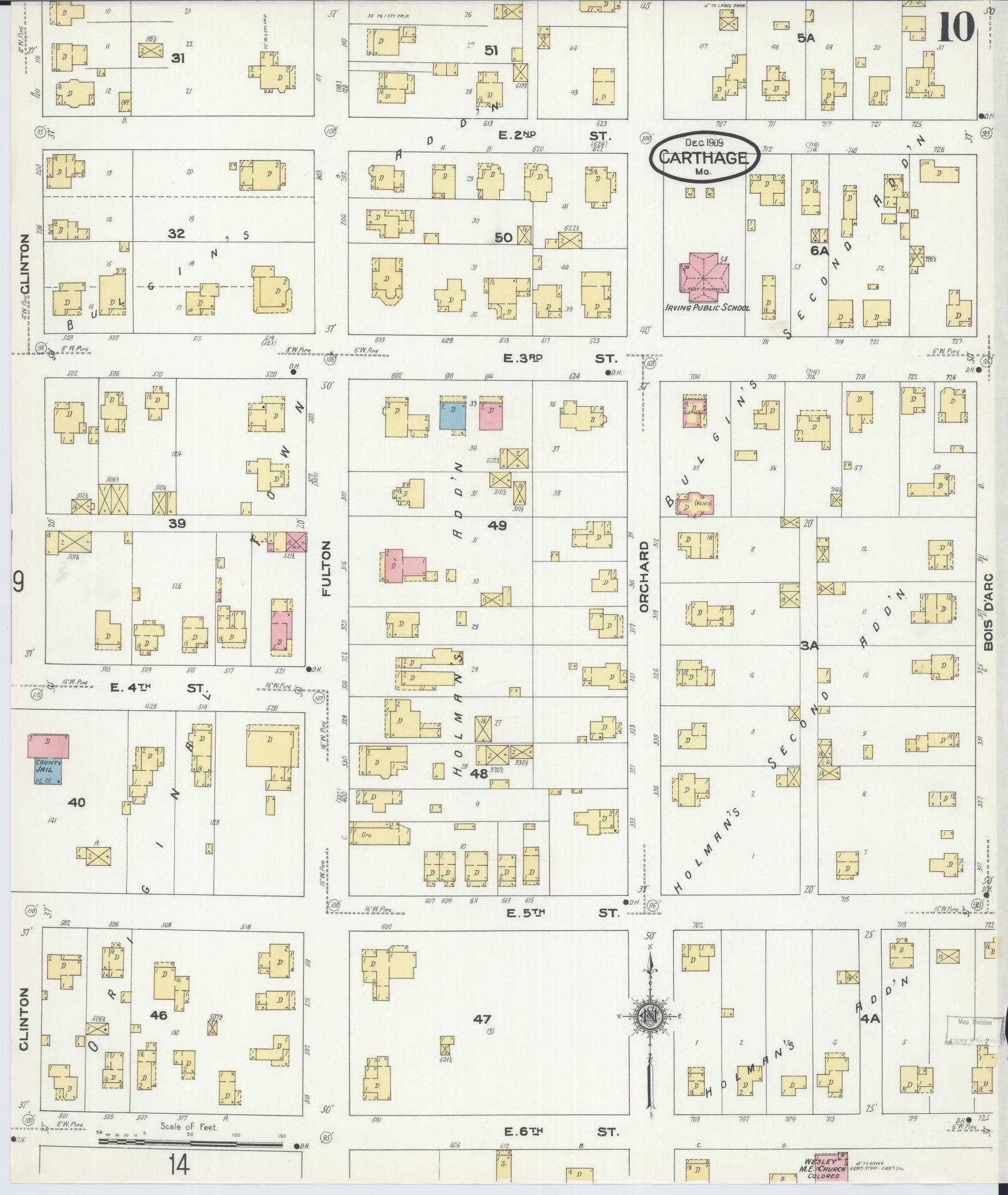 Sanborn Fire Insurance Map from Carthage, Jasper County, Missouri (1909), Sheet #0010 - Complete Map Set gallery image, historic Sanborn map, vintage wall art, Missouri Missouri