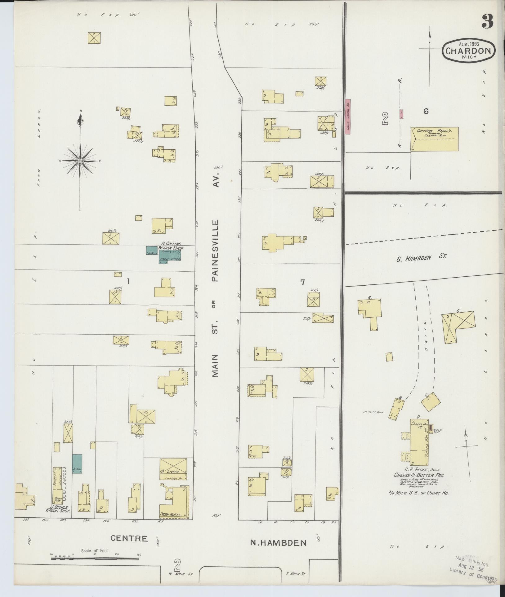 Sanborn Fire Insurance Map from Chardon, Geauga County, Ohio (1893), Sheet #0003 - Historic Sanborn Fire Insurance Map Print, vintage old map wall art, antique decor, genealogy gift, Ohio Ohio map