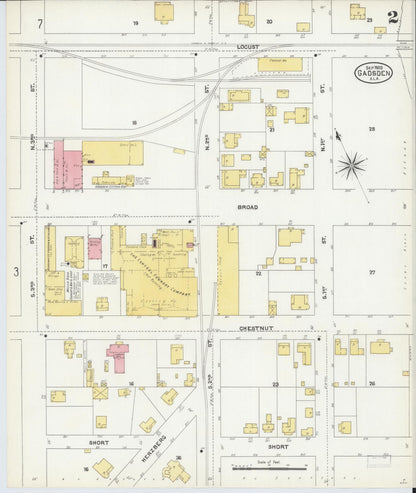 Sanborn Fire Insurance Map from Gadsden, Etowah County, Alabama (1905), Sheet #0002 - Complete Map Set gallery image, historic Sanborn map, vintage wall art, Alabama Alabama