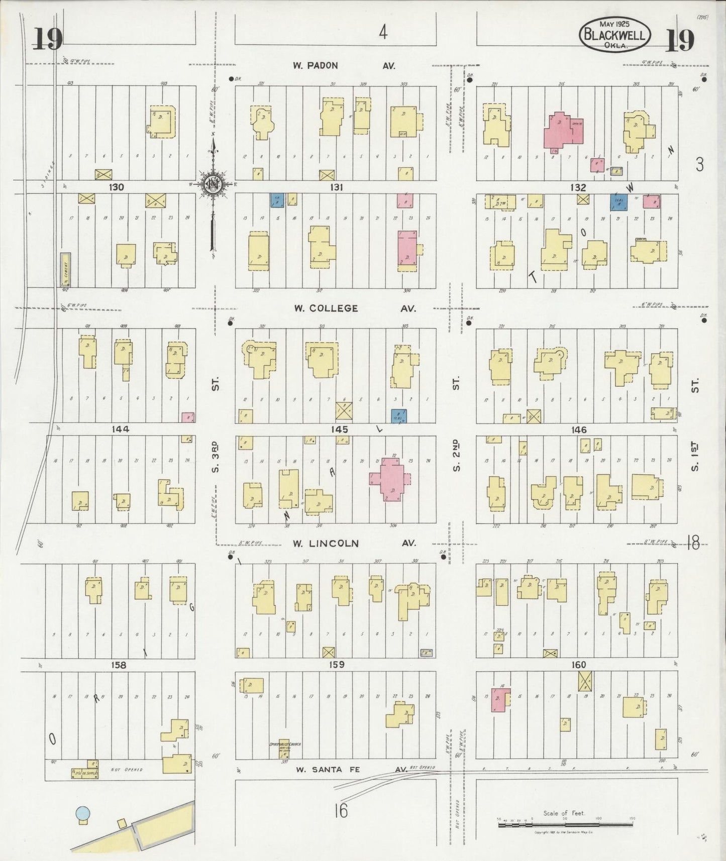 Sanborn Fire Insurance Map from Blackwell, Kay County, Oklahoma (1925), Sheet #0019 - Historic Sanborn Fire Insurance Map Print, vintage old map wall art, antique decor, genealogy gift, Oklahoma Oklahoma map