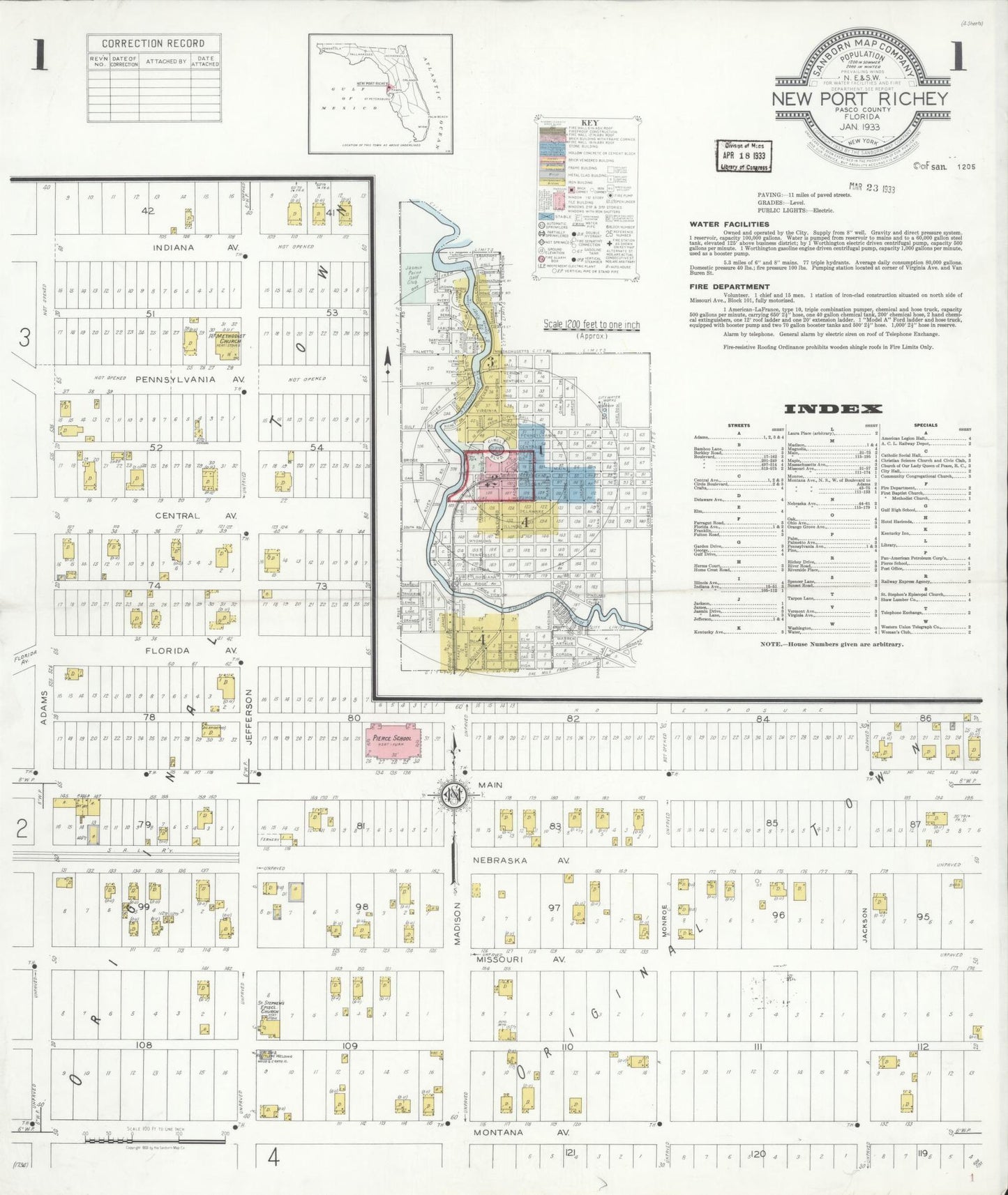 Sanborn Fire Insurance Map from New Port Richey, Pasco County, Florida (1933), Sheet #0001 - Complete Map Set gallery image, historic Sanborn map, vintage wall art, Florida Florida