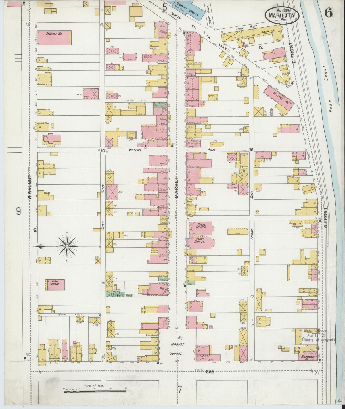 Sanborn Fire Insurance Map from Marietta, Lancaster County, Pennsylvania (1899), Sheet #0006 - Historic Sanborn Fire Insurance Map Print, vintage old map wall art, antique decor, genealogy gift, Pennsylvania Pennsylvania map