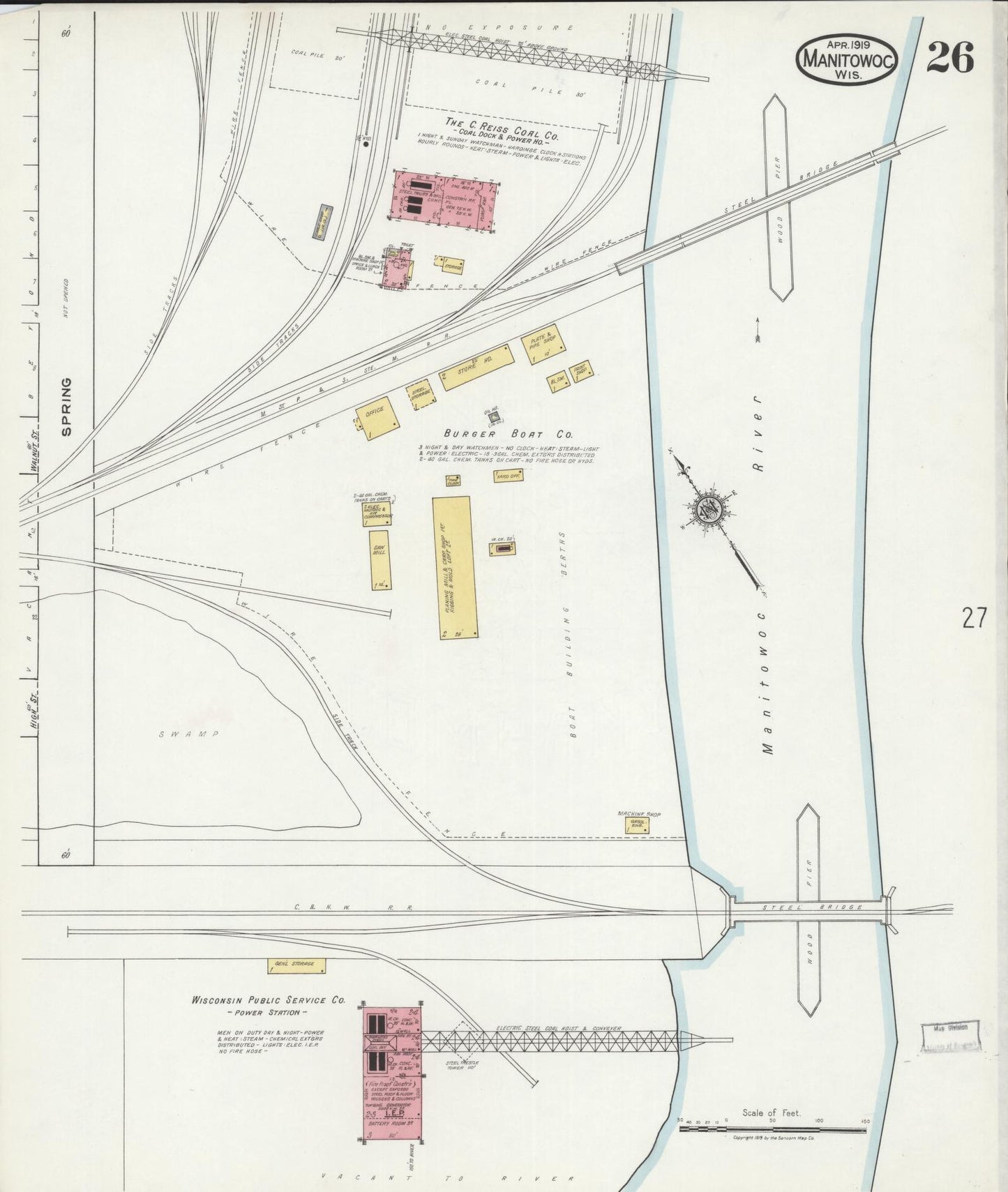 Sanborn Fire Insurance Map from Manitowoc, Manitowoc County, Wisconsin (1919), Sheet #0026 - Complete Map Set gallery image, historic Sanborn map, vintage wall art, Wisconsin Wisconsin