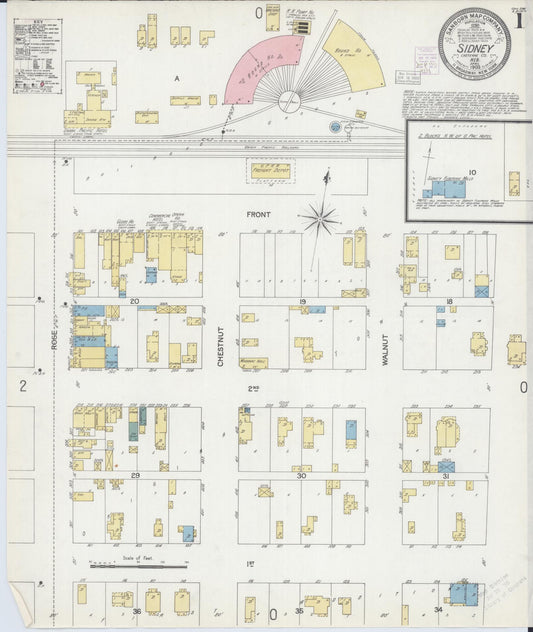 Sanborn Fire Insurance Map from Sidney, Cheyenne County, Nebraska (1903), Sheet #0001 - Complete Map Set gallery image, historic Sanborn map, vintage wall art, Nebraska Nebraska