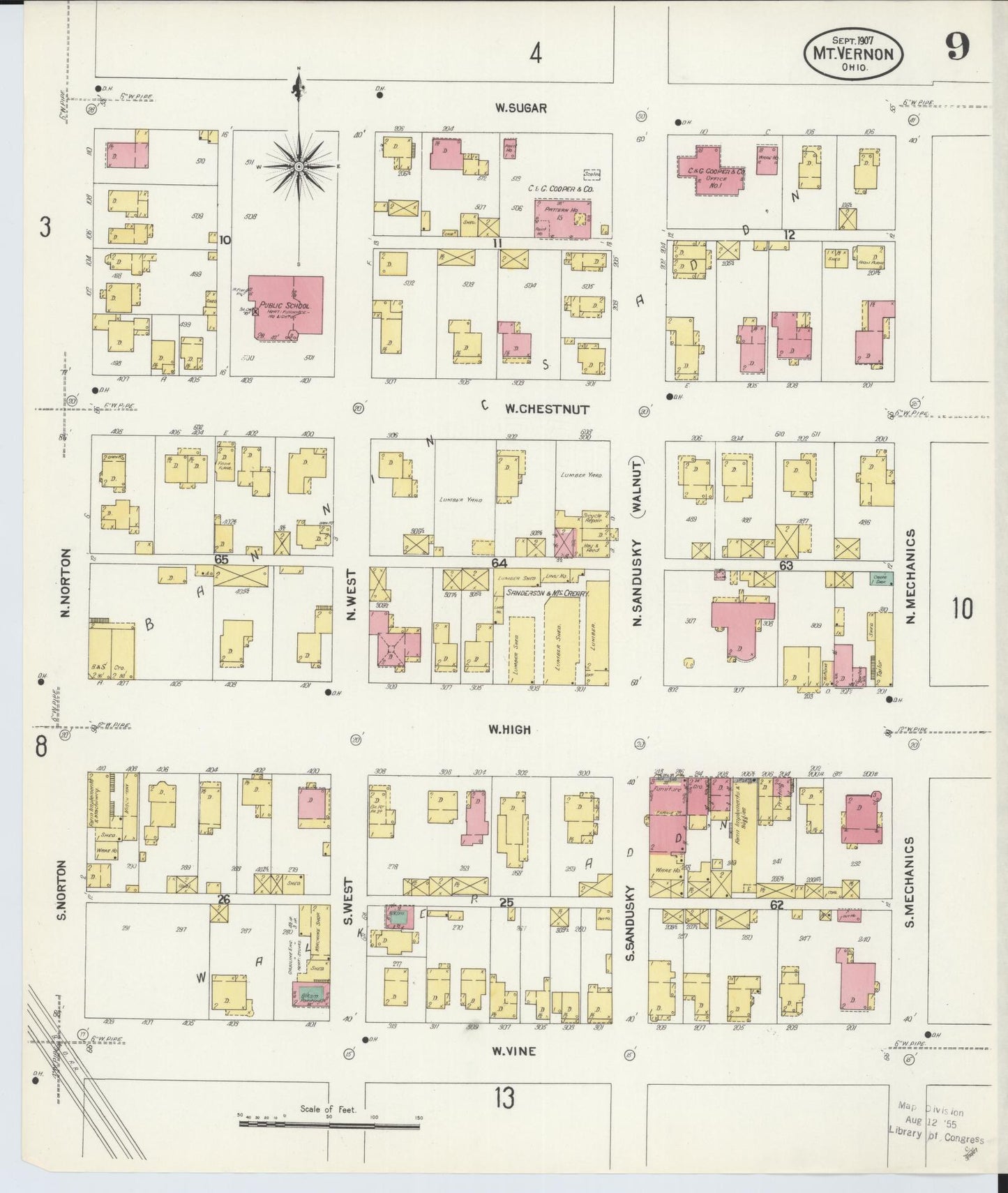 Sanborn Fire Insurance Map from Mount Vernon, Knox County, Ohio (1907), Sheet #0009 - Historic Sanborn Fire Insurance Map Print, vintage old map wall art, antique decor, genealogy gift, Ohio Ohio map