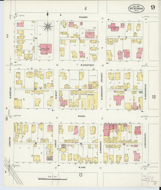 Sanborn Fire Insurance Map from Mount Vernon, Knox County, Ohio (1907), Sheet #0009 - Historic Sanborn Fire Insurance Map Print, vintage old map wall art, antique decor, genealogy gift, Ohio Ohio map