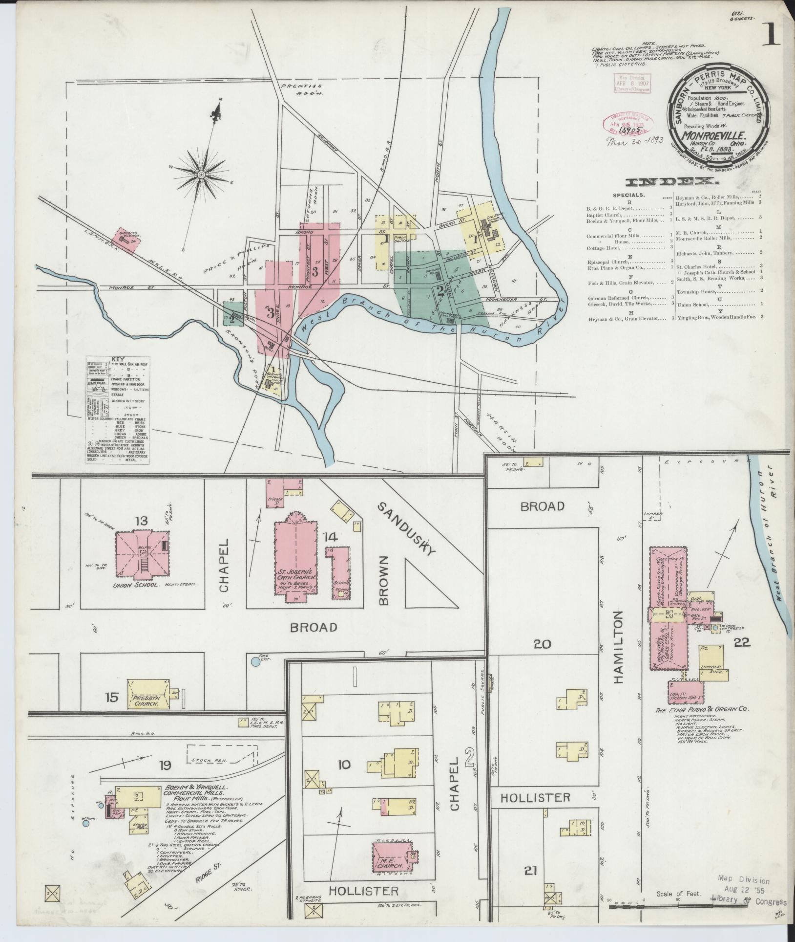 Sanborn Fire Insurance Map from Monroeville, Huron County, Ohio (1893), Sheet #0001 - Complete Map Set gallery image, historic Sanborn map, vintage wall art, Ohio Ohio