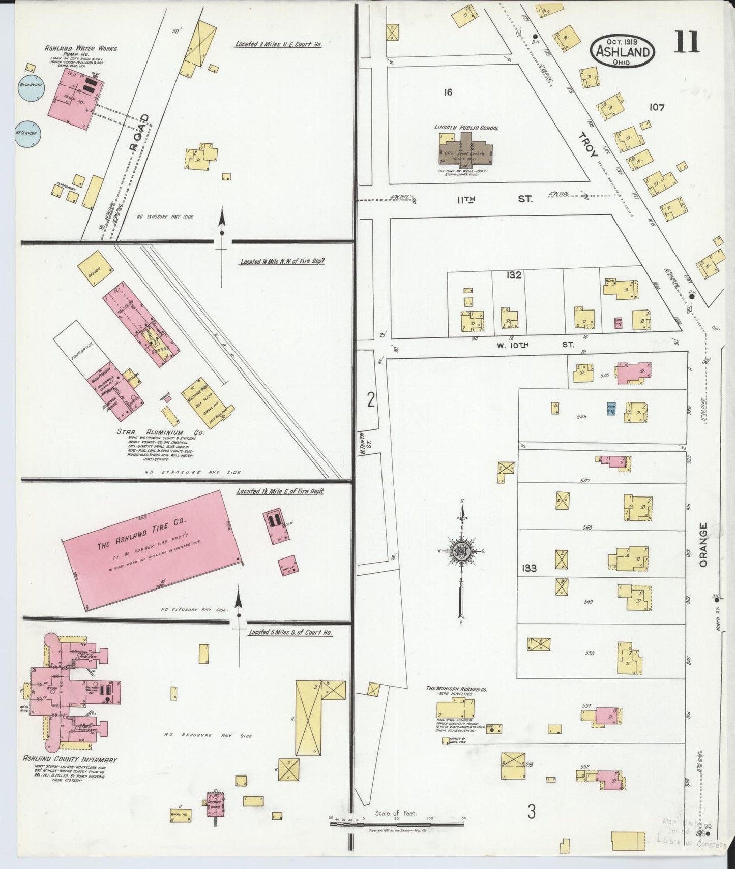 Sanborn Fire Insurance Map from Ashland, Ashland County, Ohio (1919), Sheet #0011 - Historic Sanborn Fire Insurance Map Print, vintage old map wall art, antique decor, genealogy gift, Ohio Ohio map