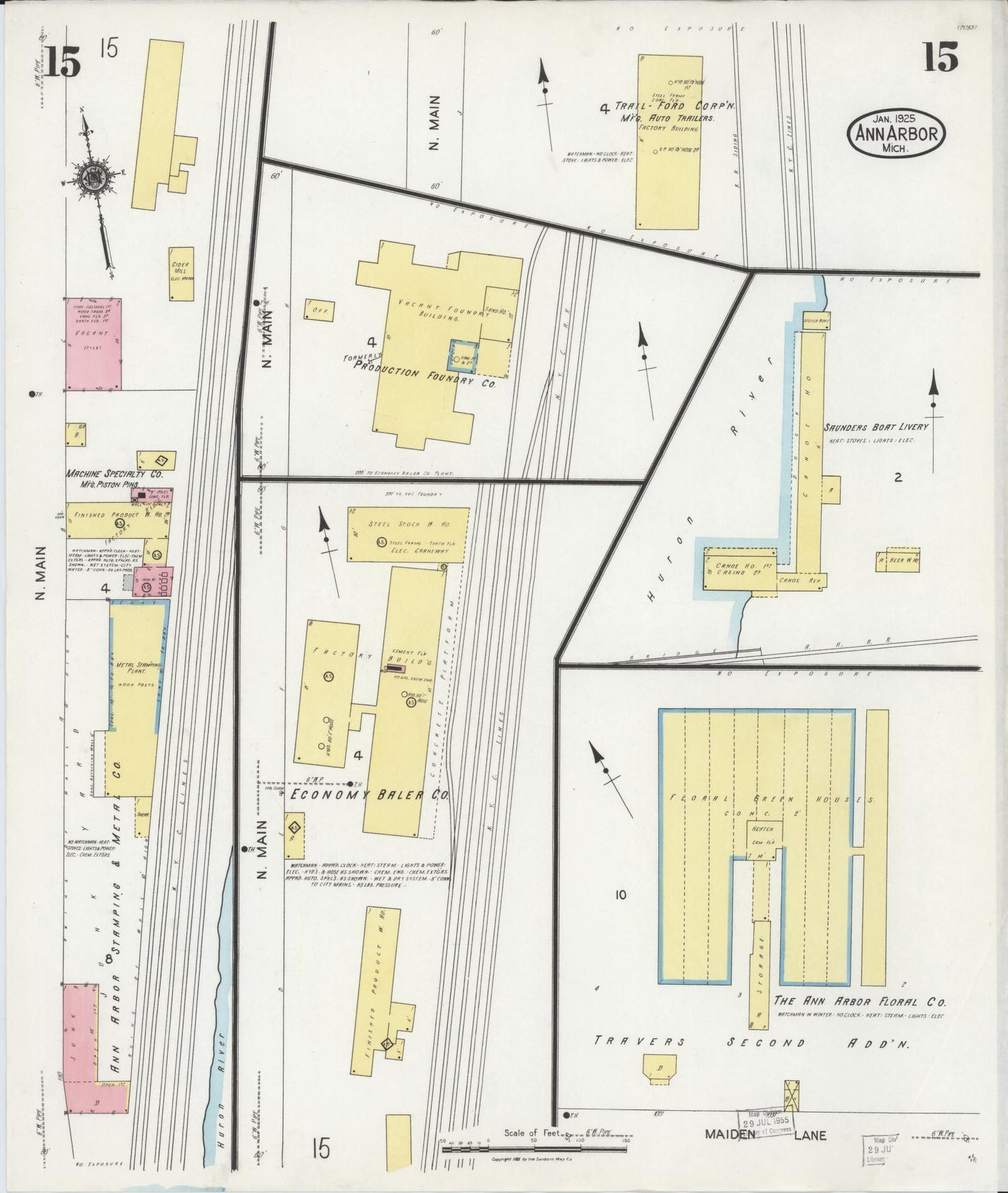 Sanborn Fire Insurance Map from Ann Arbor, Washtenaw County, Michigan (1925), Sheet #0015 - Historic Sanborn Fire Insurance Map Print, vintage old map wall art, antique decor, genealogy gift, Michigan Michigan map