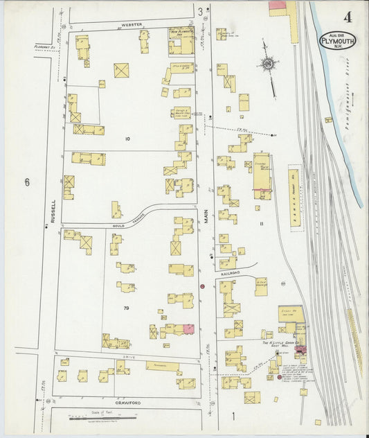 Sanborn Fire Insurance Map from Plymouth, Grafton County, New Hampshire (1918), Sheet #0004 - Historic Sanborn Fire Insurance Map Print, vintage old map wall art, antique decor, genealogy gift, New Hampshire New Hampshire map