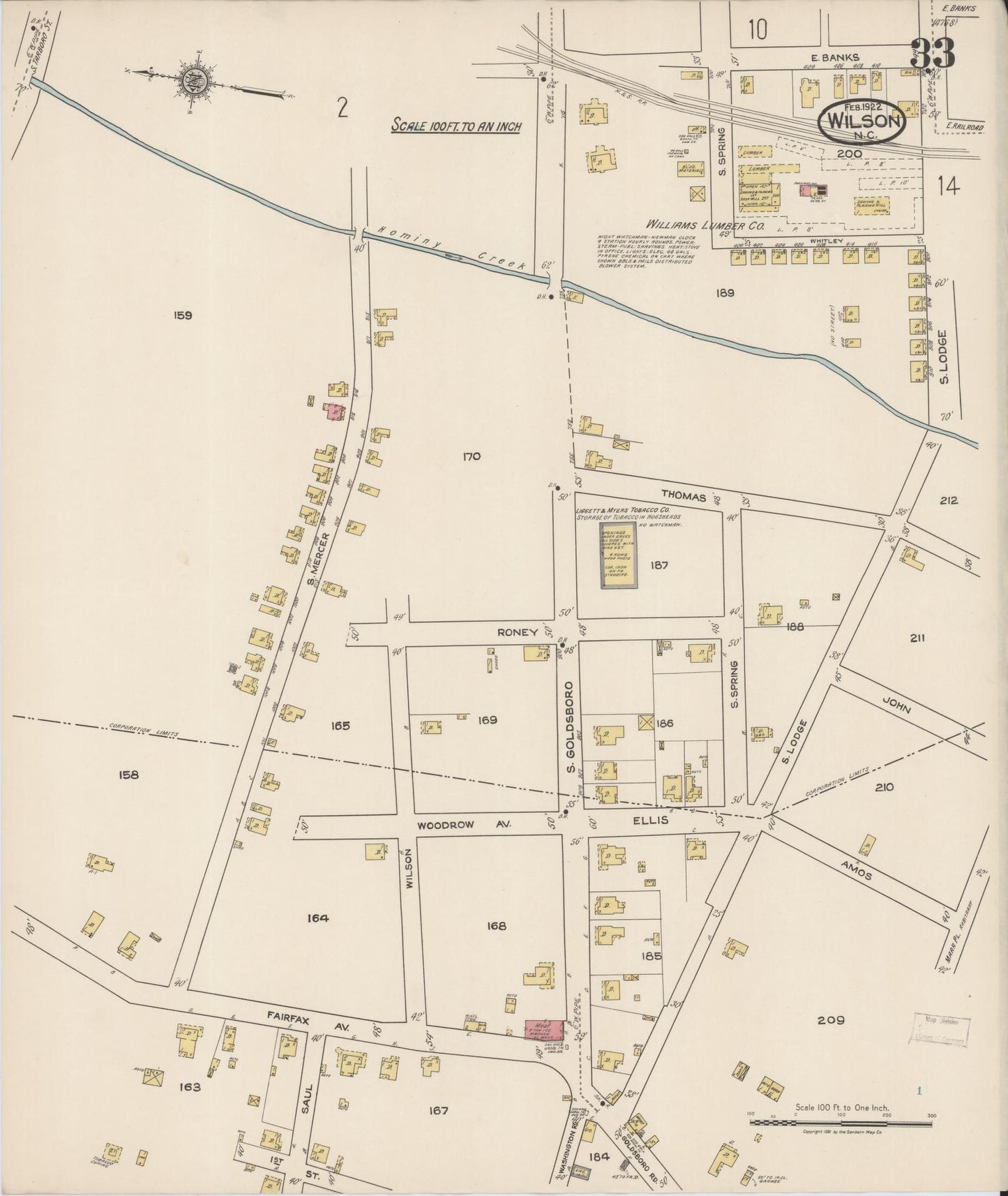 Sanborn Fire Insurance Map from Wilson, Wilson County, North Carolina (1922), Sheet #0033 - Complete Map Set gallery image, historic Sanborn map, vintage wall art, North Carolina North Carolina