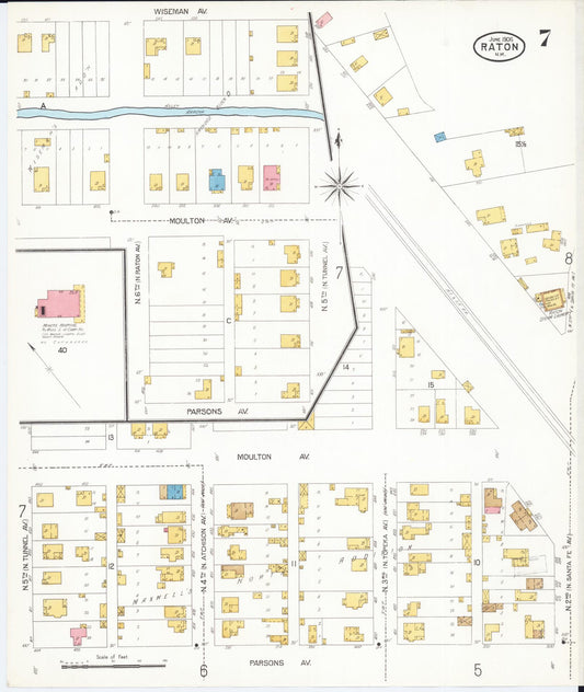Sanborn Fire Insurance Map from Raton, Colfax County, New Mexico (1906), Sheet #0007 - Historic Sanborn Fire Insurance Map Print, vintage old map wall art, antique decor, genealogy gift, New Mexico New Mexico map
