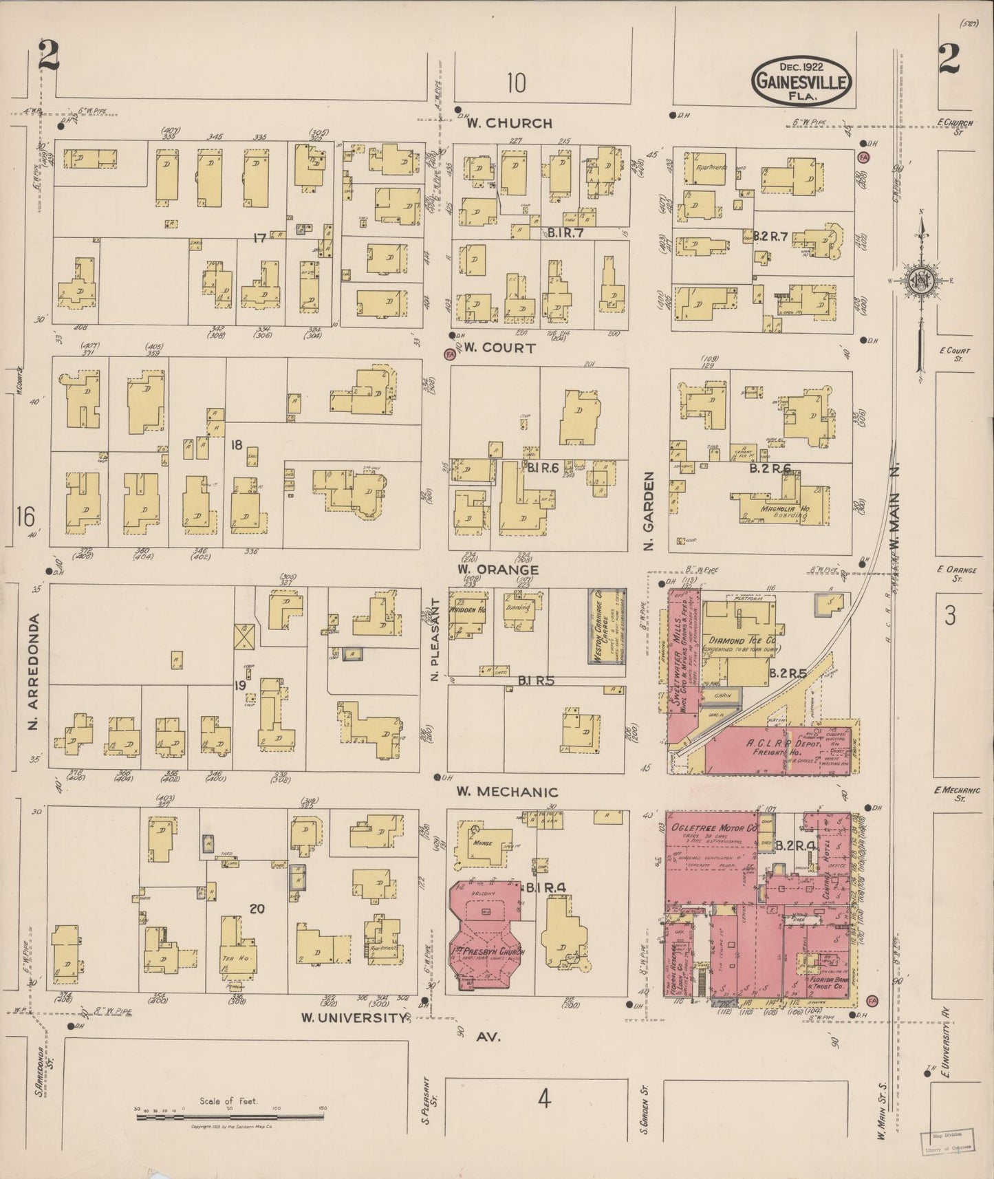 Sanborn Fire Insurance Map from Gainesville, Alachua County, Florida (1922), Sheet #0002 - Complete Map Set gallery image, historic Sanborn map, vintage wall art, Florida Florida