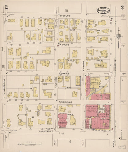 Sanborn Fire Insurance Map from Gainesville, Alachua County, Florida (1922), Sheet #0002 - Complete Map Set gallery image, historic Sanborn map, vintage wall art, Florida Florida