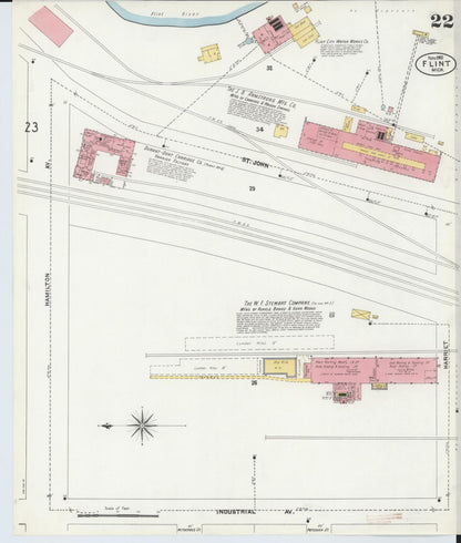 Sanborn Fire Insurance Map from Flint, Genesee County, Michigan (1902), Sheet #0022 - Historic Sanborn Fire Insurance Map Print, vintage old map wall art, antique decor, genealogy gift, Michigan Michigan map
