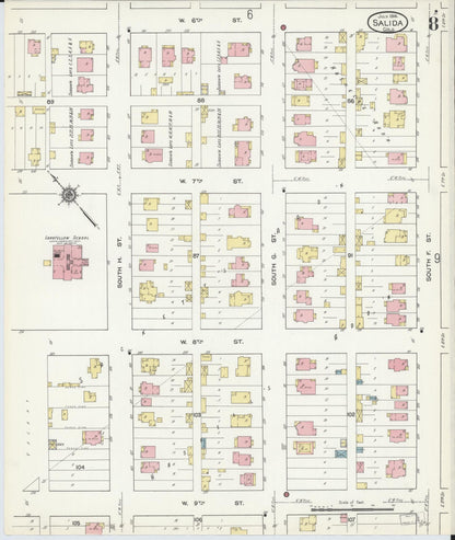 Sanborn Fire Insurance Map from Salida, Chaffee County, Colorado (1914), Sheet #0008 - Complete Map Set gallery image, historic Sanborn map, vintage wall art, Colorado Colorado