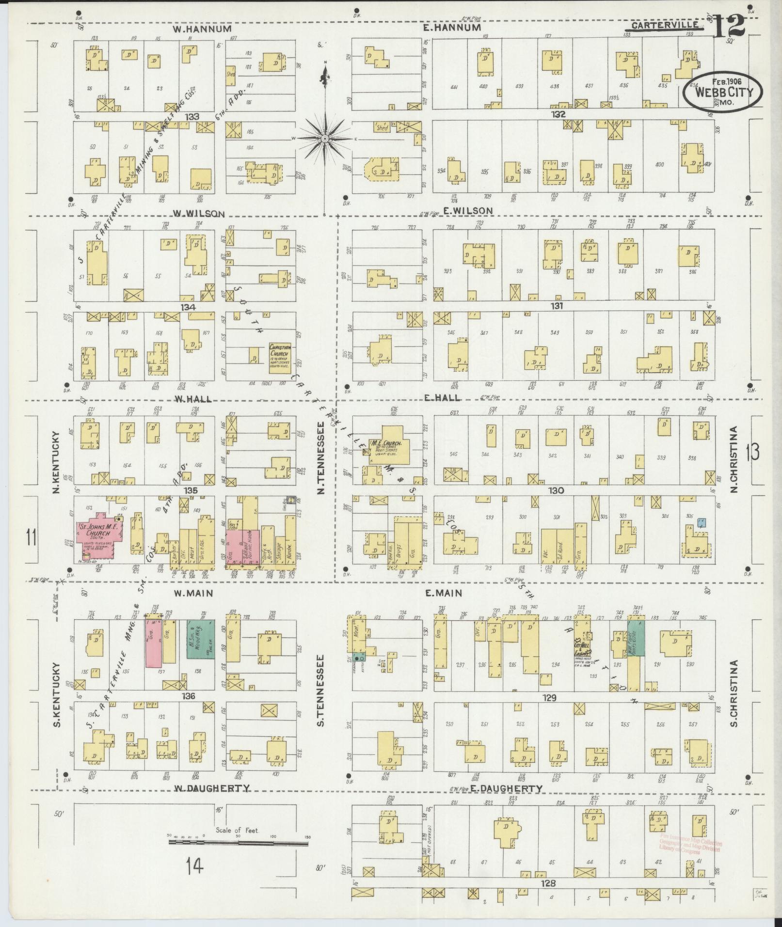 Sanborn Fire Insurance Map from Webb City, Jasper County, Missouri (1906), Sheet #0012 - Historic Sanborn Fire Insurance Map Print, vintage old map wall art, antique decor, genealogy gift, Missouri Missouri map