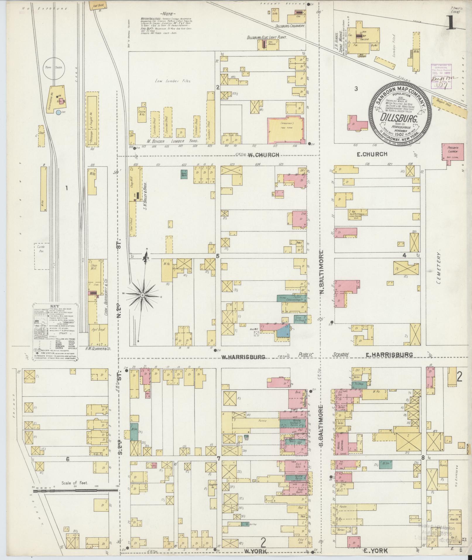 Sanborn Fire Insurance Map from Dillsburg, York County, Pennsylvania (1902), Sheet #0001 - Historic Sanborn Fire Insurance Map Print, vintage old map wall art, antique decor, genealogy gift, Pennsylvania Pennsylvania map