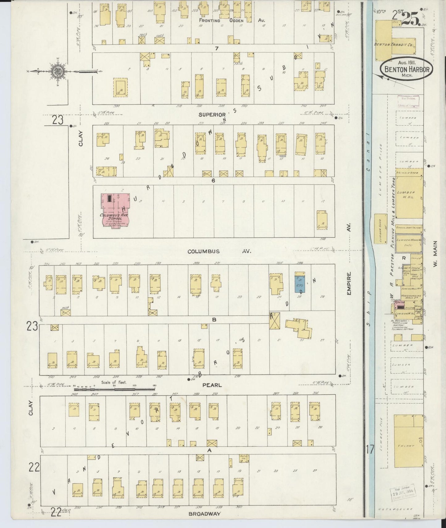 Sanborn Fire Insurance Map from Benton Harbor, Berrien County, Michigan (1911), Sheet #0025 - Historic Sanborn Fire Insurance Map Print, vintage old map wall art, antique decor, genealogy gift, Michigan Michigan map