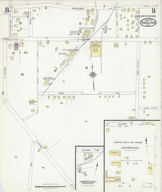 Sanborn Fire Insurance Map from Andalusia, Covington County, Alabama (1924), Sheet #0008 - Historic Sanborn Fire Insurance Map Print, vintage old map wall art, antique decor, genealogy gift, Alabama Alabama map